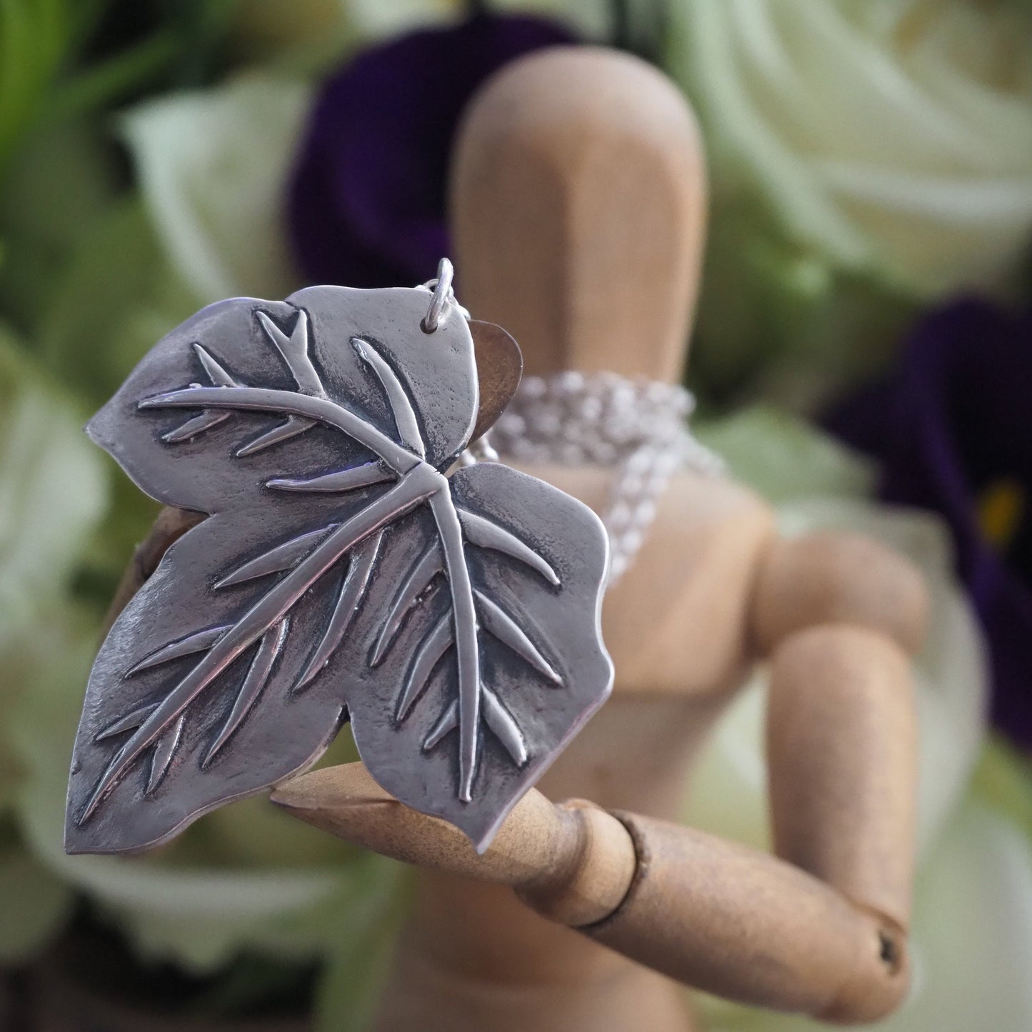 A simply beautiful large Ivy leaf pendant, a handmade one off in eco friendly fine silver.