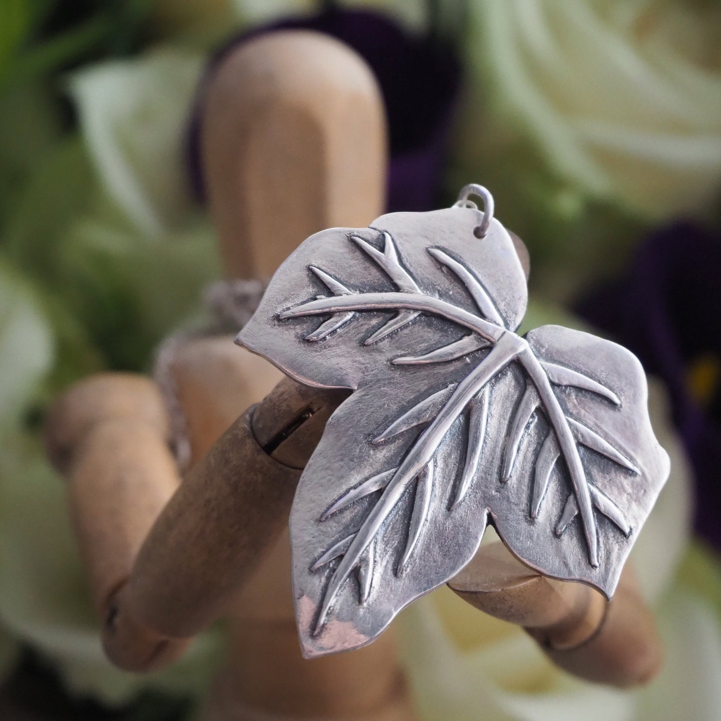 A simply beautiful large Ivy leaf pendant, a handmade one off in eco friendly fine silver.