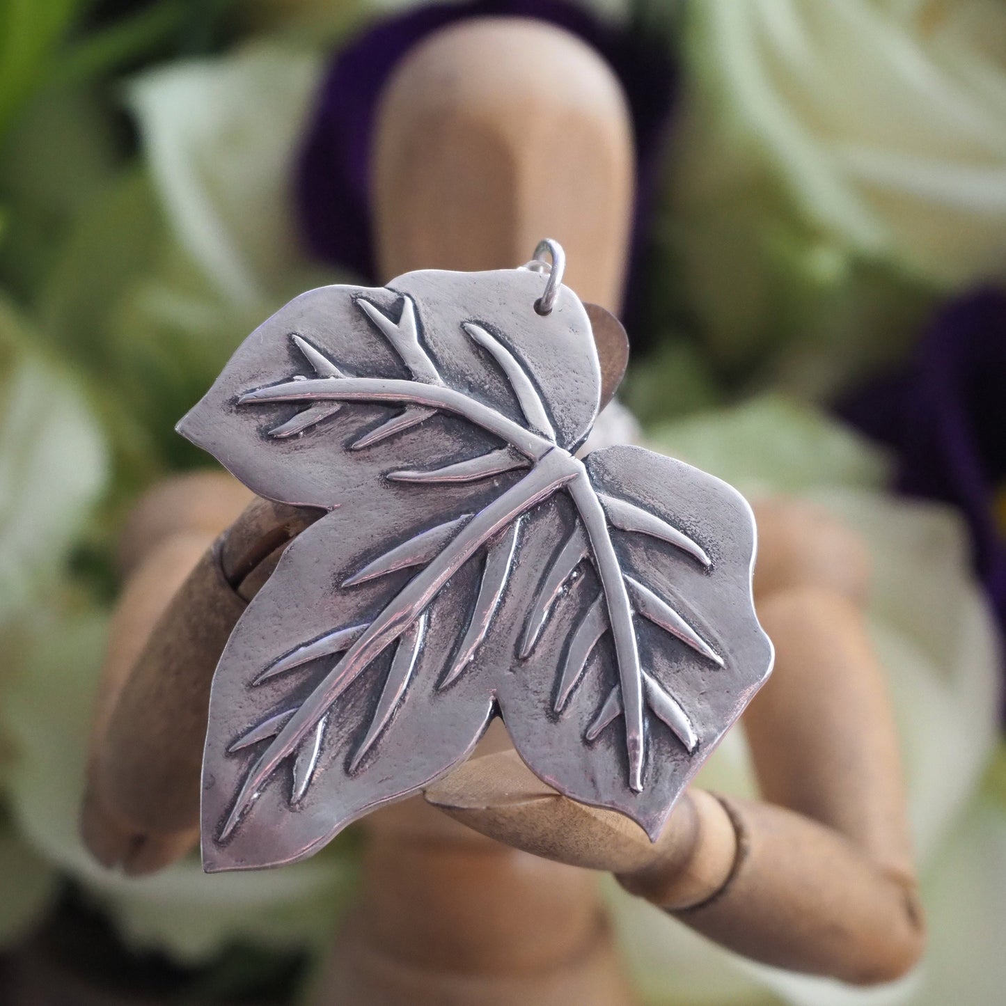 A simply beautiful large Ivy leaf pendant, a handmade one off in eco friendly fine silver.