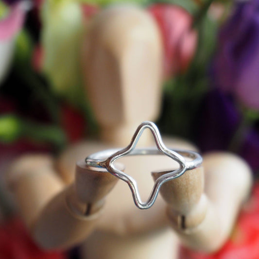 A gorgeous perfectly simple sterling silver wire 4 point star ring.