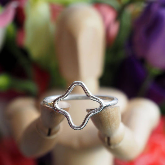 An adorable perfectly simple sterling silver wire 4 point star ring.