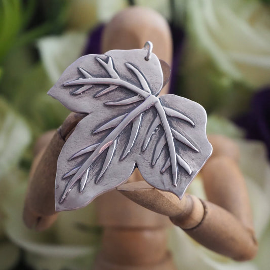 A simply beautiful large Ivy leaf pendant, a handmade one off in eco friendly fine silver.